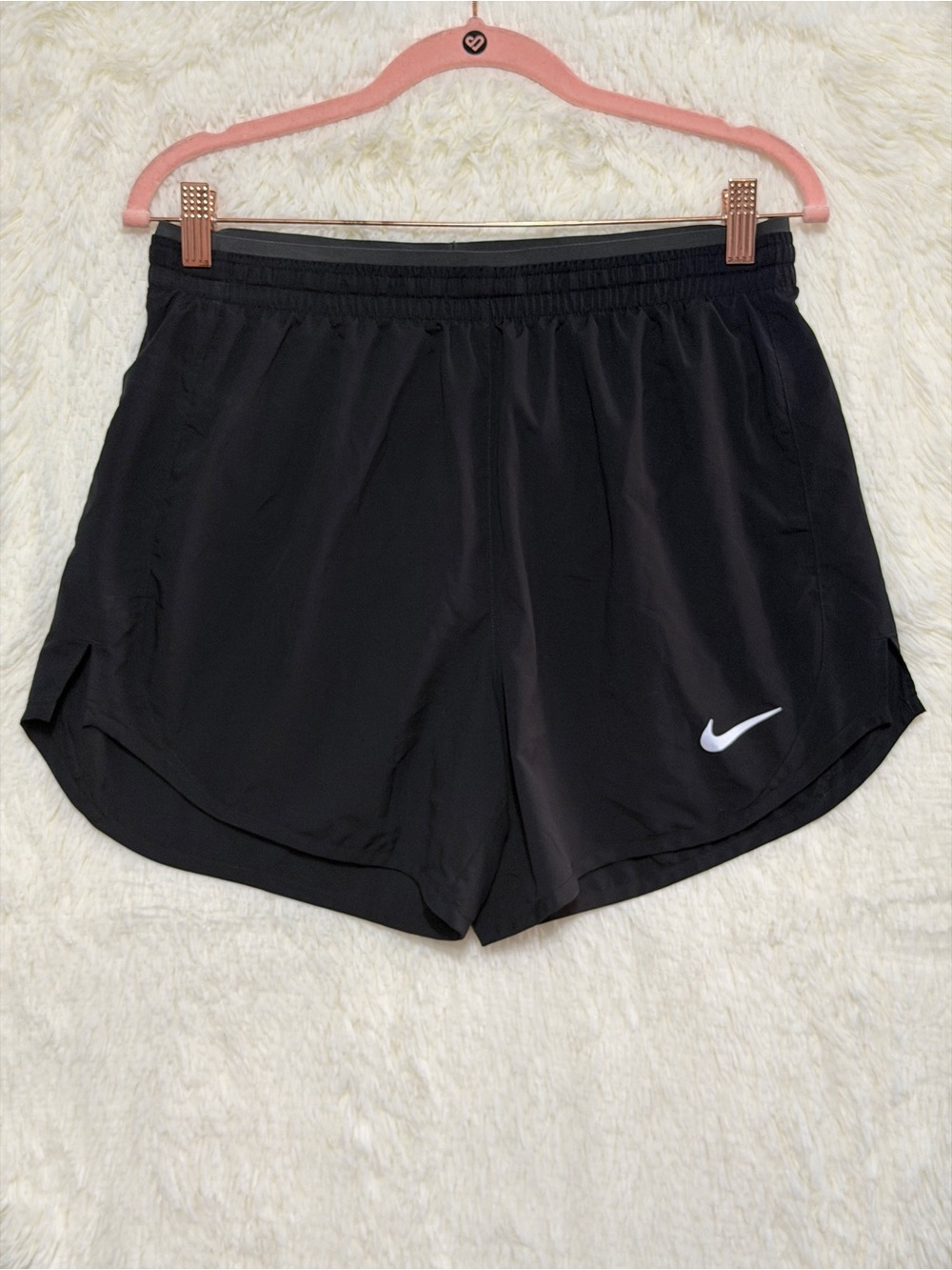 Nike Womens Dri-Fit Running Shorts Size M Black Logo Gym Workout Sporty Athletic